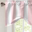 Pink Striped Tie Up Valance Curtains for Windows, Farmhouse Kitchen Curtains Window Treatments, Modern Pink White Stripes Short Window Shades Valances for Bedroom Bathroom Cafe 42"x12"