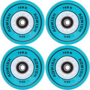 Light Up Inline Skate Wheels, LED Roller Skate Wheels, Flash Luminous Roller Blade Replacement Wheel w/Bearings ABEC-9, 80mm 76mm 72mm, 4-Pack (Blue, 80mm)