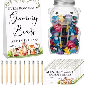 Outus Baby Shower Games Guess How Many Bears Woodland Sign 100 Guessing Game Cards 10 HB Pencils 1 Cute Bear Bottle for Guests Gender Reveal Party Favors(Classic Style)