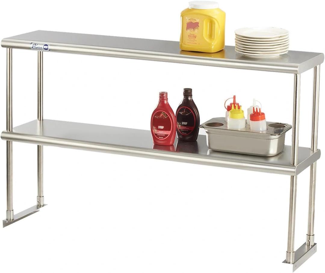 APLSS All 430 Stainless Steel Overshelf for Work Table 12” x 48”, Adjustable, 2 Tier, NSF Listed