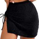 Beachwear Drawstring Tie Side Beach Skirt Split Knitted Swimsuit Cover Up Skirt, Medium