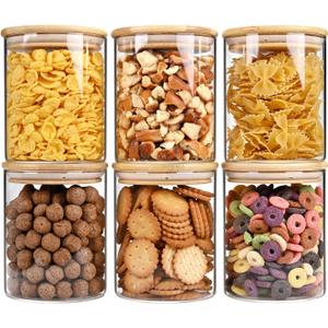 25oz Glass Food Storage Jars, Glass Jars with Bamboo Lids, Kitchen Storage Jars, Set of 6, Canisters with Airtight Lids for Spice, Coffee, Cookie, Pantry Organizers