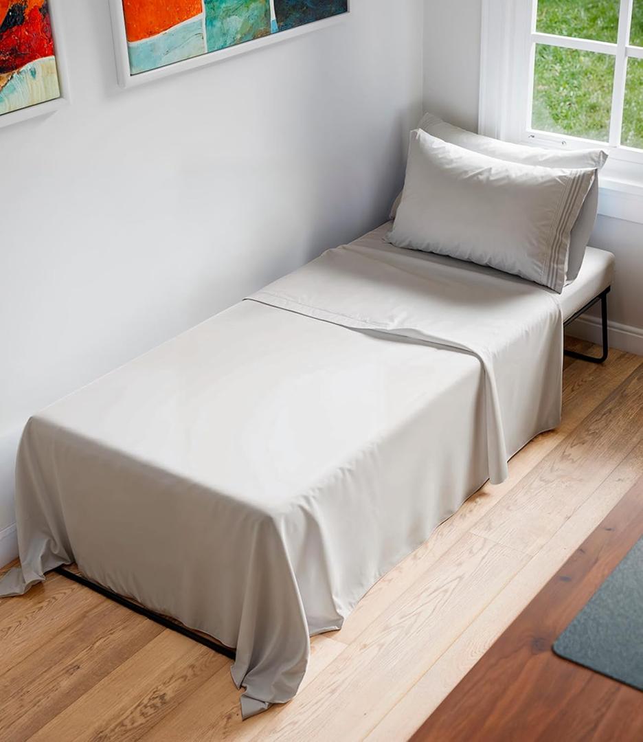 Cot Sheet Set 30 x 75 4 Piece Cot Size Narrow Twin Mattress Sheets Ideal for Camper Bunk, RVs, Bunks, Day Care & Camping - Fits 6 to 10 Mattress, Ultra-Soft, Breathable & Cooling - Light Grey