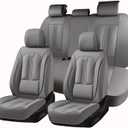 Huidasource Car Seat Covers Full Set, Car Seat Cover Nappa Leather with Lumbar Support, Side Elastic Fabric, Velcro Adjustable, Airbag, Ventilation Heating Universal Fit for Most Cars SUV Trucks, Gray