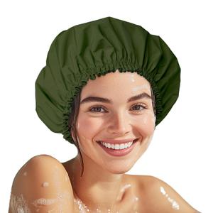 4 x Shower Cap for Women, Double Layer Waterproof Bath Cap, Reusable Hair Protector, Large Waterproof Shower Bonnet Washable Elastic Band Bath Hair Hat for Long Hair, Braids - Dark Green
