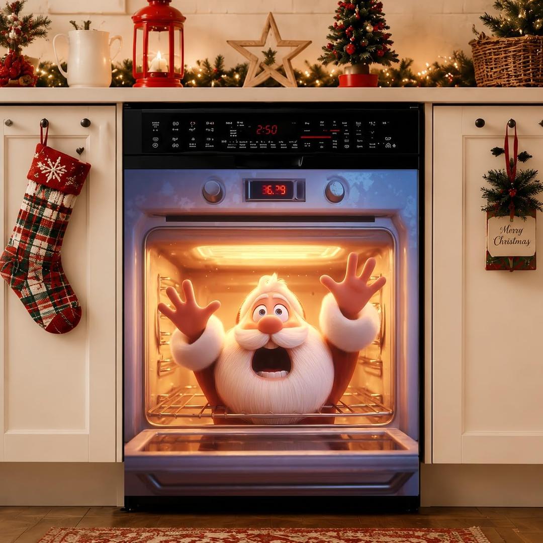 Removable Dishwasher Magnetic Cover, 25.59x23.03in, Waterproof Reusable Magnet for Kitchen Appliance Decor (Santa Claus, 25.59x23.03in)