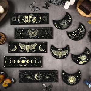 10 Pcs Black Gold Wooden Tarot Card Holder Stand Include Rectangular Tarot Card Stand and Moon Shape Tarot Deck Holder for Witch Divination Tools Card Place Card Gifts