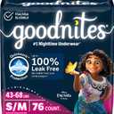 Goodnites Girls' Bedwetting Underwear, Size S/M (43-68 lbs), 76 Ct (2 Packs of 38)