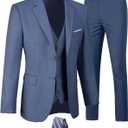 Mens 3 Piece Suits 2 Button Slim Fit Suit for Men Formal Tuxedo Blazer Suit Set Wedding Prom Business Jacket Vest & Pants Denim Blue-M