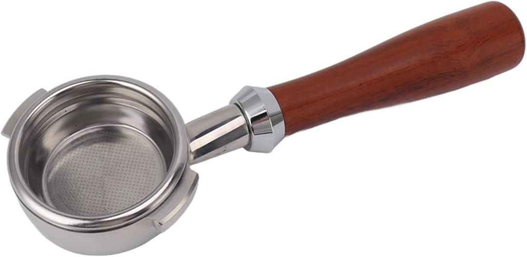 Bottomless Portafilter Compatible with Gevi, Yabano, Beach, Farberware, Oster Nova Prima Latte Espresso Machines with Stainless Steel Filter Basket Wooden Handle