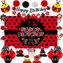 Vlipoeasn Ladybug Decorations for Girls - Red & Black Ladybug Birthday Banner, Balloons, Cake Topper, Honeycomb, Swirl Flag & More