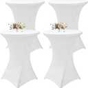 4Pack White Cocktail Table Cover 32x43 Inch Fitted Stretch Cocktail Tablecloth for Round Table Top Cover High Top TableCloths for Party Bar Pub Wedding Banquet