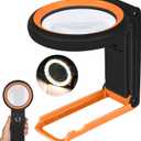 KIBTOY 30X 40X Magnifying Glass with Light and Stand, Foldable Handheld Magnifying Lenses 18 LED Illuminated Lighted Magnifier for Seniors Reading, Close Work, Coins, Jewelry Black