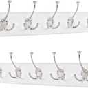 IBosins 2 Pack Coat Rack Wall Mount, 17'' Rustic Wooden Coat Hanger, Heavy Duty Metal Coat Hooks Rail for Entryway Closet Bathroom Coat Jacket Scarf Towel Hat (White Wood Plate & Silvery Tri-Hook)