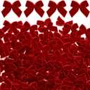 Waydress 120 Pcs Tiny Mini Christmas Velvet Bows for Crafts Xmas Twist Tie Bows Ribbon Bowknot Christmas DIY Craft Sewing Scrapbooking Gift Wrapping(Burgundy Red,1 Inch)