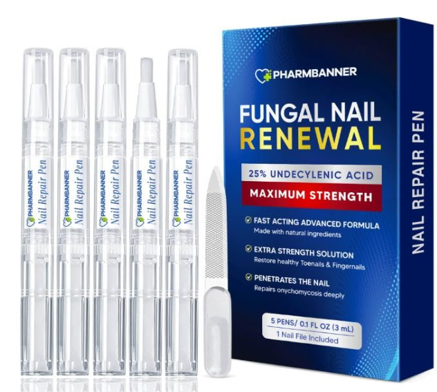 Nail Fungus Treatment Extra Strength: 25% Undecylenic Acid Formula  Toenail Fungus Treatment Kit with 5 Pens & Nail File for Ingrown Nails, Discoloration & Brittle Nails
