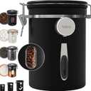 Veken Large Coffee Canister with Window, Rice Kitchen Food Storage Airtight Stainless Steel Container with Lids, Date Tracker and Scoop, Grounds, Beans, Tea, Flour, Cereal, Sugar Jars, 38oz, Black