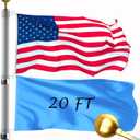 20FT Telescopic Flag Pole Kit: Extra Thick Aluminum Outdoor Flagpole, Silver Heavy Duty Flag Poles for Outside House with 3x5 American Flag