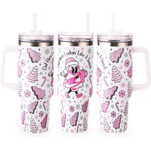 40oz Tumbler With Lid and Straw, 40oz Tumbler Wrap, Stainless Steel Insulated Tumbler for Water, Iced Tea or Coffee (Christmas Tree)