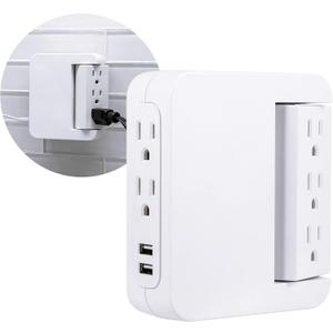 GE Pro Side-Access Swivel Surge Protector, 5-Outlet Extender with 2 USB Ports, Wall Tap Adapter, Charging Station, 3-Prong, 560 Joules, 2.4 AMP/12 Watt, White
