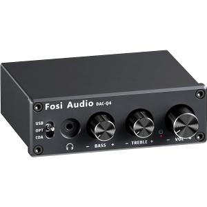 Fosi Audio Q4 DAC Headphone Amp for PC, Desktop Digital to Analog Audio Converter for Home Stereo Amplifier and Powered Speakers, PC-USB/Optical/Coaxial Inputs, 3.5mm Headphone/RCA Outputs Black