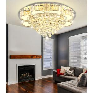 31.4'' Silver Modern Crystal Chandeliers for Dining Room LED Dimmable Light Fixtures Flush Mount Light Living Room Bedrooms