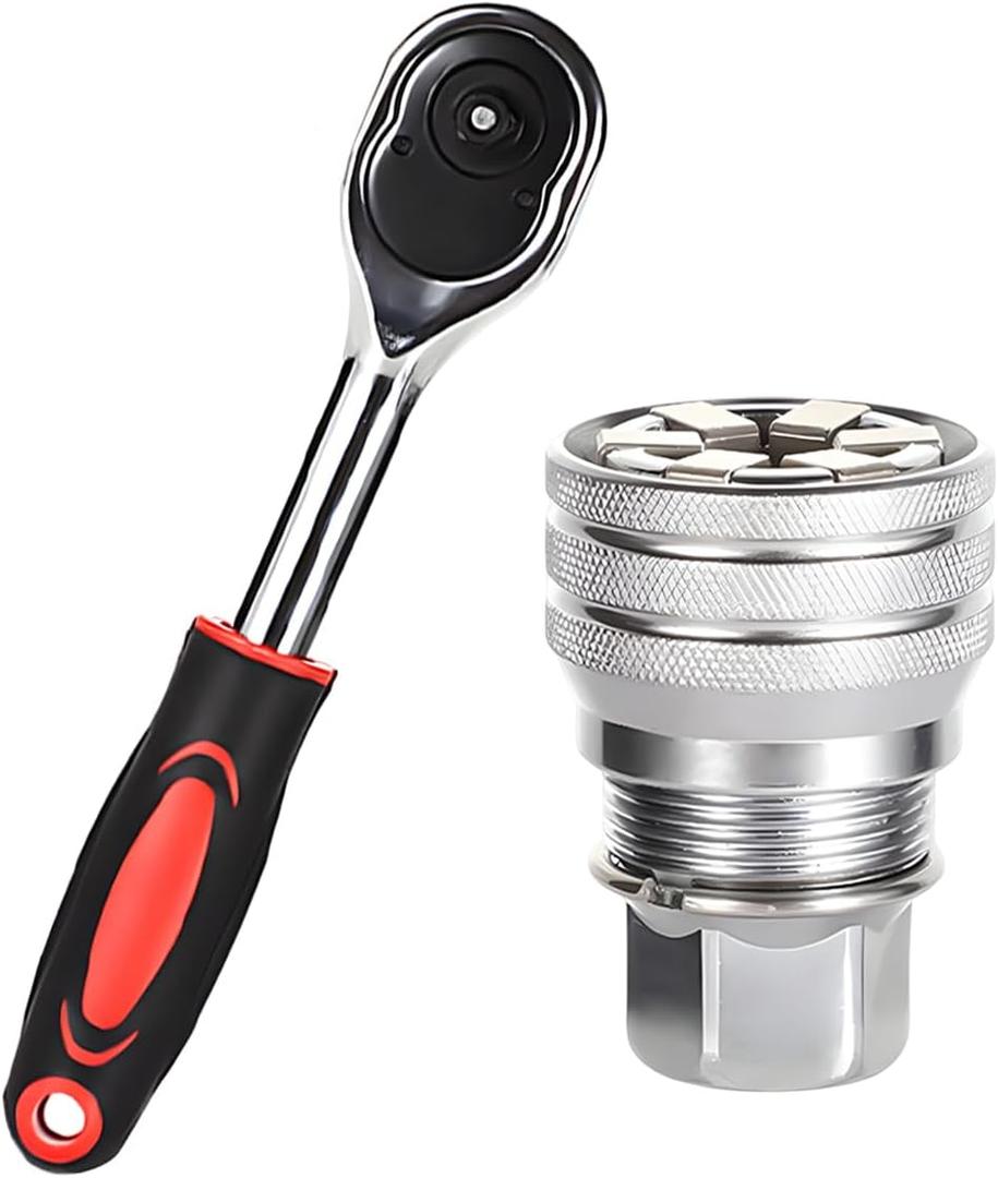 ZIMISI Adjustable Universal Socket Wrench, 10-19mm Magic Sleeve Tool with Ratchet Wrench, Manual Socket Set for Power Drill, Torque Wrench, 3/8" Drive Ratchet (Sockets/Ratchet Wrench)