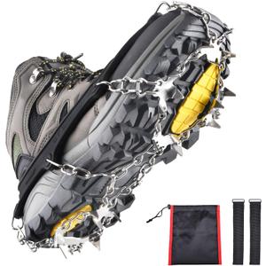 Azarxis Walk Traction Ice Snow Cleat Treads Grips Grippers Crampons Creepers with 19 Spikes for Shoes Boots Men Women Walking Climbing Hiking Fishing Heavy Duty Anti Slip Stainless Steel (Black, M)