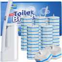 Disposable Toilet Brush Cleaning System with 50pcs Refills Pads Replacement Heads, Toilet Cleaning Stick, Wall Mounted Toliet Wand Kit Bathroom Maintenance, Toilet Bowl Cleaner Wands Holder and Set
