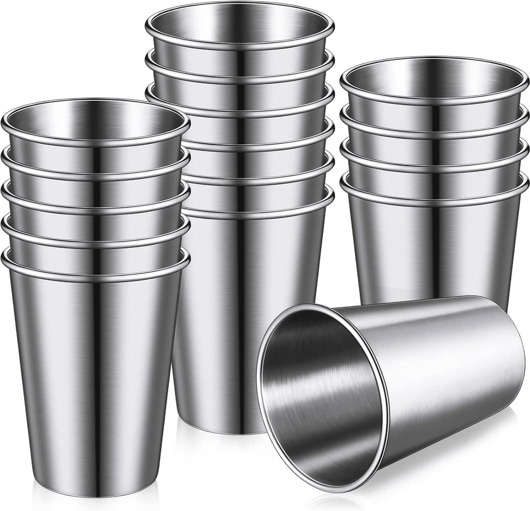 Baderke 16 Pack Stainless Steel Cups for Kids and Adult Pint Tumbler Metal Cups Stackable Tumbler Shatterproof Metal Drinking Glasses for Travel Outdoor Camping(10 oz/ 300 ml)