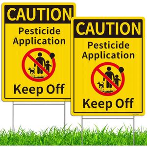 Caution Pesticide Application Keep Off Sign for Yard with Stake Kit, 2Pack-12.6"x9.5" Commercial Grade Corrugated Plastic, Double Sided, UV Protected, Weather & Fade Resistant, Easy to Mount