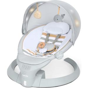 Ingenuity InLighten Baby Swing, 3-in-1 Bounce, Sway & Stationary Seat, Bluetooth Music, Light-Up Canopy, Remote Control, Vibrations, 5-Point Harness, Pebble Shore