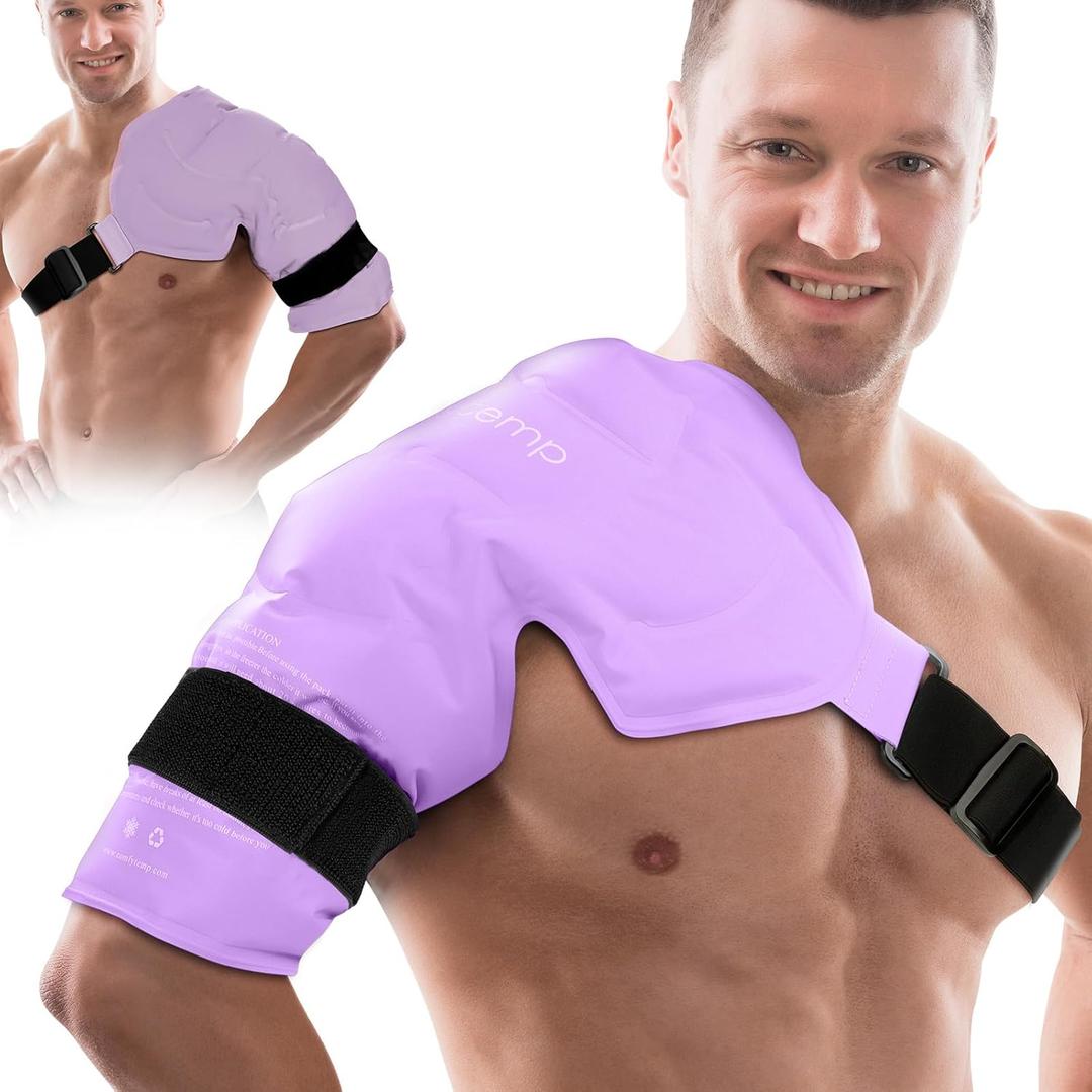 Comfytemp Shoulder Ice Pack Wrap Rotator Cuff Therapy, Gel Ice Packs for Injuries Reusable, Hot Cold Compress Shoulder Brace for Pain Relief, Recovery Items (Large/X-Large), Purple