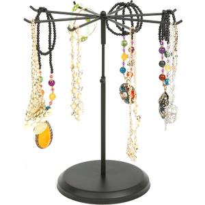MyGift Black Metal Rotating Necklace and Bracelet Organizer Jewelry Stand with 8 Hooks and Adjustable Height, Multipurpose Accessory Keychain Holder Display Rack for Retail (Black (1 Tier))
