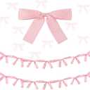 2 Pcs Pink Bow Garland Banner Decoration 16.4 ft Bow Party Decorations for Girls Pink Bows Ribbon Banner Bows Birthday Baby Shower Decorations Coquette Bridal Shower Party Supplies