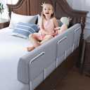 FigTime Bed Bumper for Toddlers, Foam Bed Rail for Toddlers, Toddler Bed Rail Bumper, Soft Safety Bed Guard Rail for Kids, Bed Side Rail for Twin, Full, Queen & King Beds (Grey, 51", 3-Bracket)