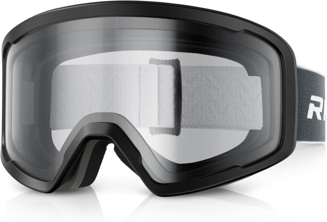 Ski/Snowboard Goggles for Men Women, OTG Snow Goggles Anti Fog 100% UV Protection Snowboarding Goggles (A08-black/Revo Transparent)