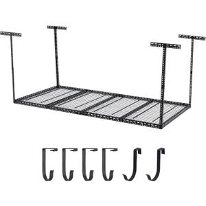 Garvee 4x8 FT Overhead Garage Storage Rack, Height Adjustable Garage Storage Organization Systerm, Metal Garage Ceiling Storage Racks with 660lbs Weight Capacity, 4 Vertical PostBlack