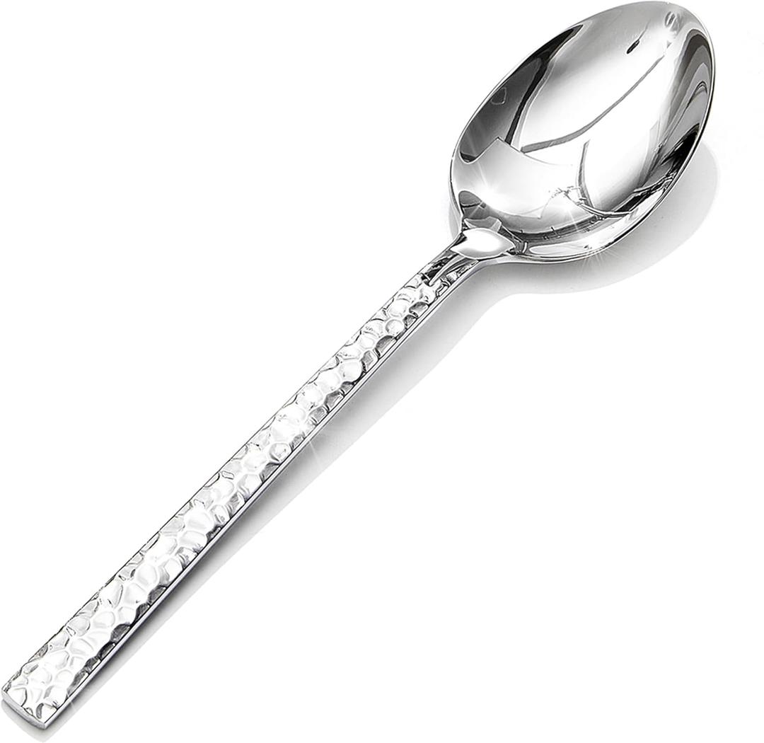 KINGSTONE 8.09-inches Hammered Dinner Spoons Set, 16-Piece 18/10 Stainless Steel Tablespoons, Food Grade Silverware Spoons for Home, Kitchen, Weddings, Parties or Restaurant, Dishwasher Safe
