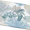 Nautical Coastal Bath Mat Sea Turtle Starfish Seashell Coral Reef Vintage Ocean Beach Themed Marine Life Bathroom Rugs Doormat Kitchen Toilet Floor Carpet 17.8x29.5 Inch (17.8x29.5Inch(45x75cm), Blue)