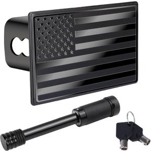 BFXM 2 Inch Trailer Hitch Cover, American Flag Stainless Steel Metal Hitch Cover with 5/8 Inches Pin Diameter Trailer Hitch Lock, Trailer Plug Receiver and Tow Cap for Truck Accessories