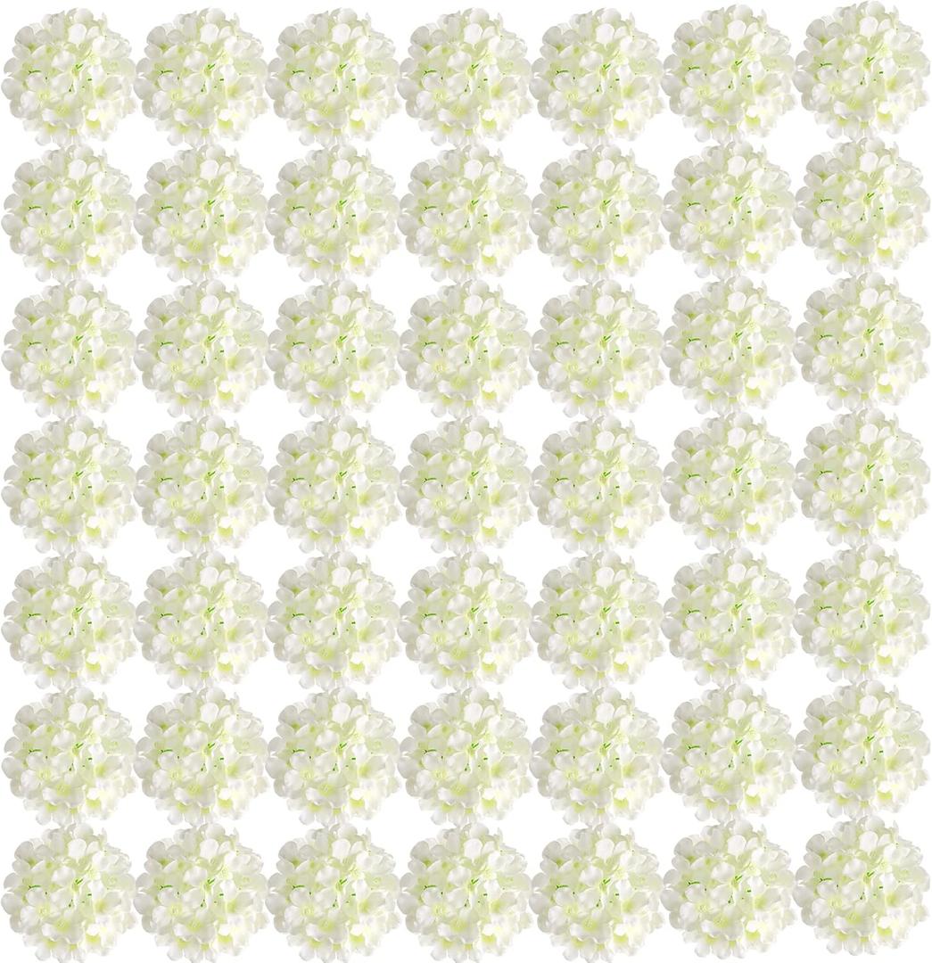 Auihiay 56pcs Hydrangea Artificial Flowers, Faux Hydrangea Flowers with Stems, Silk Hydrangea Heads for Wedding Centerpiece, Home, Garden Party Decoration (Ivory) (56 Pcs Ivory)