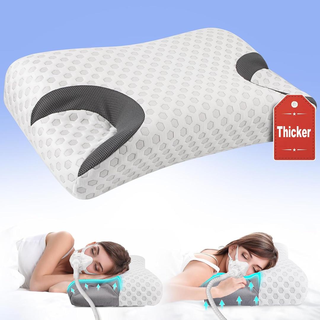 IKSTAR CPAP Pillow for Side Sleeper, Sleep Apnea Pillow for Sleeping, CPAP Nasal Pillows Suit for All CPAP Masks User, Cervical Memory Foam Neck Support Pillow Relief Neck Pain for Side Back Sleepers (Large-25.2"Lx14.9"Wx(4.7"/4.1")H, White)