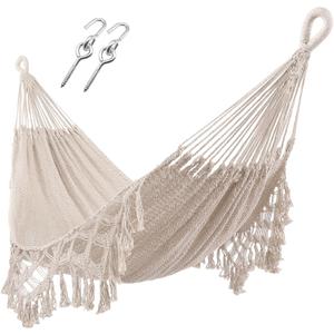 ZEAN Handwoven Hammock with Tassels by Thick Cotton Rope XL Two Person Hammock for Outside Patio Backyard Garden Beach 550LB Capacity
