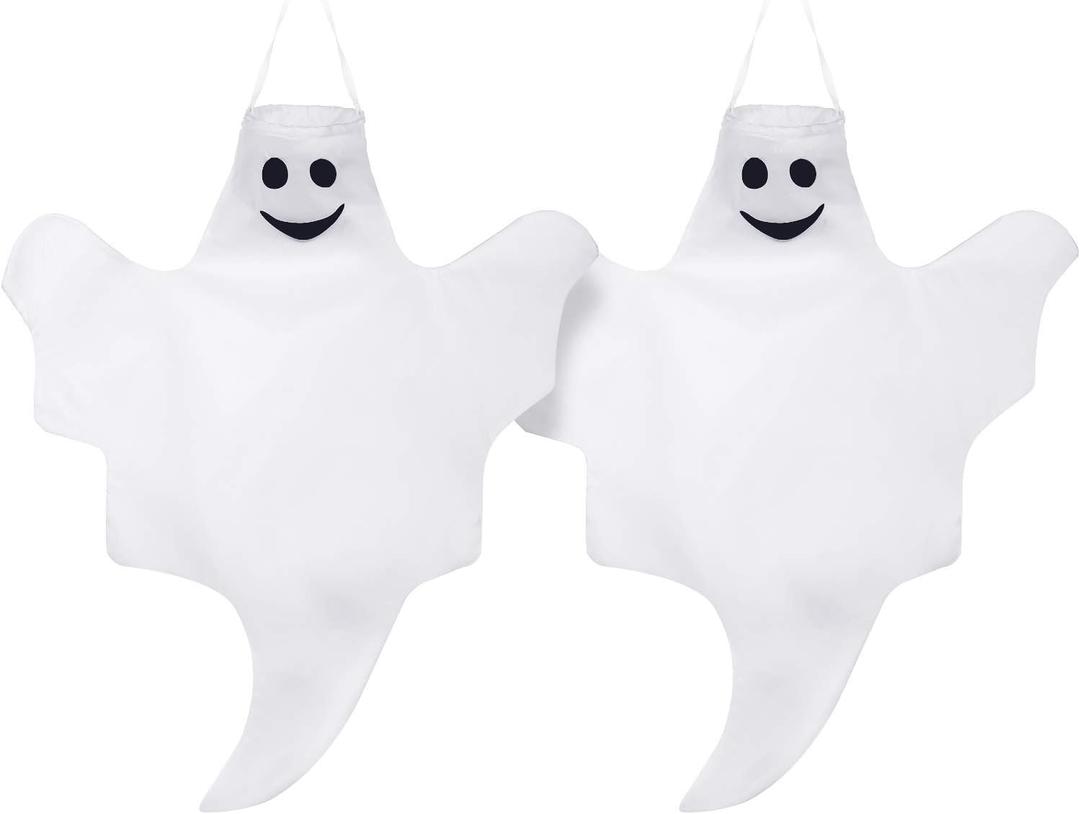 Skylety 2 Pcs 32 Inch Outdoor Halloween Ghost Decorations Tree Hanging Windsock White Flying Ghosts for Indoor Outdoor Tree Front Yard Porch Lawn Garden Pillar Party Decorations (Classic Style)