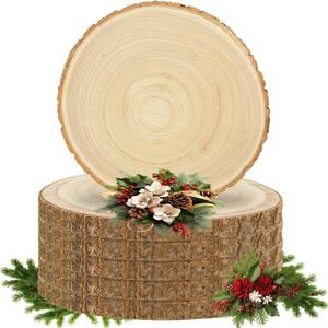 6 Pack 10-12 inches Large Wood Slices for Centerpieces, Wood Centerpieces for Tables, Unfinished Wooden Rounds Rustic Wedding Centerpiece Decoration and DIY Crafts, Natural Paulownia Wooden Slabs
