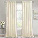 RYB Home Ivory Velvet Curtains - Super Soft Rod Pocket Window Curtains & Drapes, Boho Backdrop for Living Room Home Office, W 52 x L 84, 2 Panels