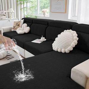 hyha Waterproof Couch Cushion Covers, Stretch Magic Sofa Seat Slipcover, Waterproof Sectional Couch/Sofa Cushion Covers for Pets Washable with Elastic Bottom(2PC, Black)