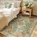 Area Rugs 3'x5' Washable Non-Slip, Floral Vintage Distress Print Pattern Medallion Carpet for Living Room Bedroom Dining Room, Brick Red Rust Neutral Brown Burnt Orange Green