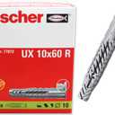 fischer Universal Plug UX 3/8 x 2 3/8" (10x60mm) R with Rim 50pcs Nylon Universal Operating Principle (Knotting or Expanding) Use in All Solid, Hollow and Board Building Materials